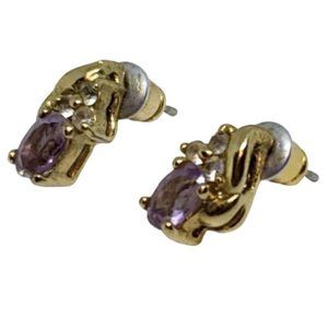 VTG 925 Silver Gold Tone Purple Gemstone Earrings